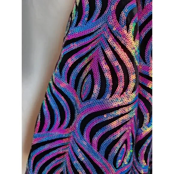 RAVE Sequin Kimono Jacket – Multicolor Peacock Feather Pattern